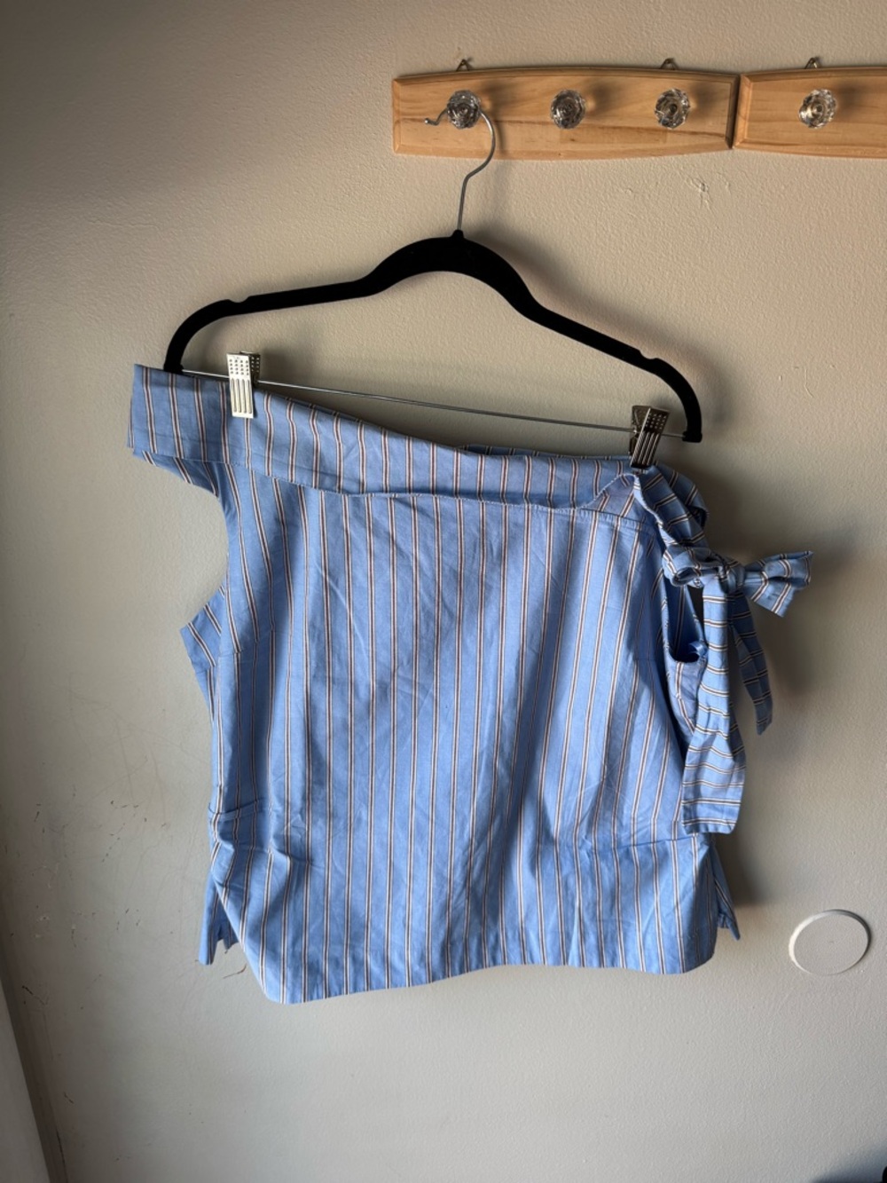 NWT LOFT Striped Tie One-Shoulder Top Blue White Size 16
